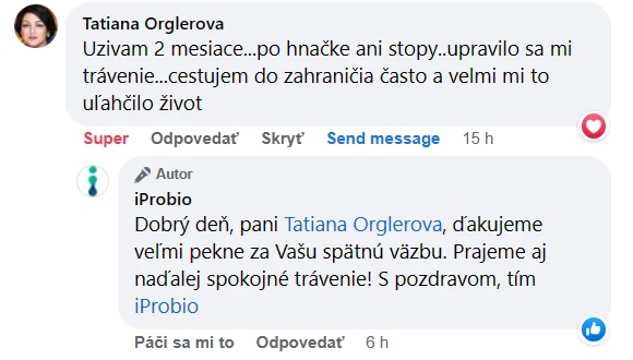 Facebooková recenzia zákazníka iProbio