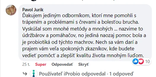 Facebooková recenzia zákazníka iProbio