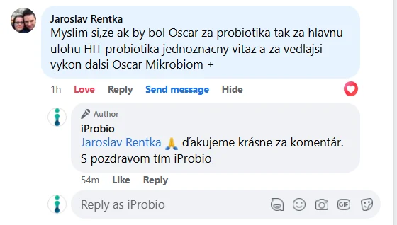 Facebooková recenzia zákazníka iProbio