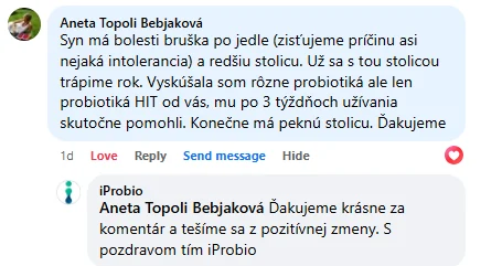 Facebooková recenzia zákazníka iProbio