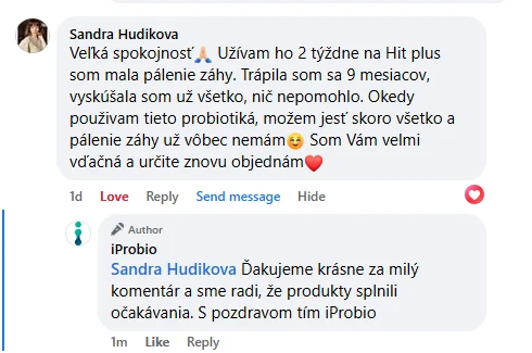 Facebooková recenzia zákazníka iProbio