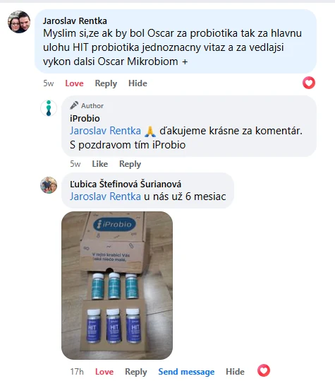 Facebooková recenzia zákazníka iProbio na HIT na Trávenie+®
