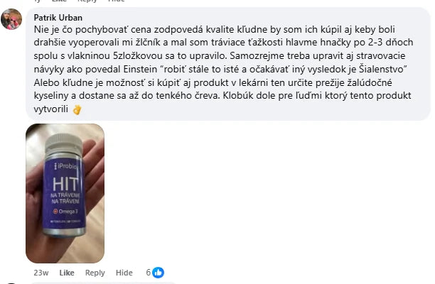 Komentár na Facebooku, Patrik Urban, s fotografiou balenia HIT na Trávenie+: „Nie je čo pochybovať cena zodpovedá kvalite“