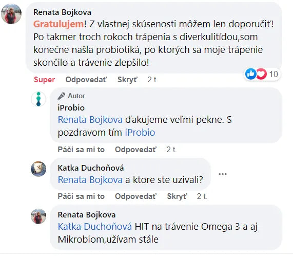 Komentár na Facebooku, Renata Bojkova: „Z vlastnej skúsenosti môžem len doporučiť!“ Užíva HIT na trávenie a Mikrobióm.