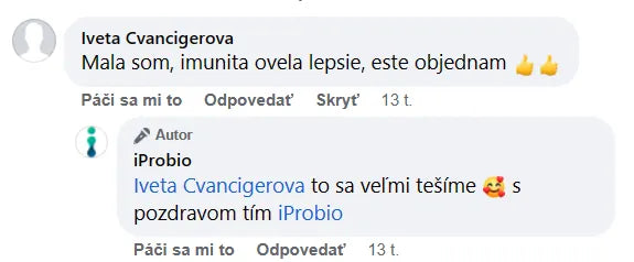 Komentár na Facebooku, Iveta Cvancigerova: „Mala som, imunita ovela lepsie, este objednam“