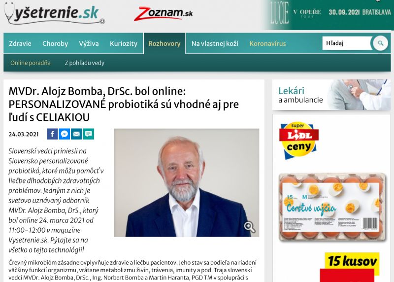 MVDr. Alojz Bomba, DrSc. bol online: PERSONALIZOVANÉ probiotiká sú vhodné aj pre ľudí s CELIAKIOU