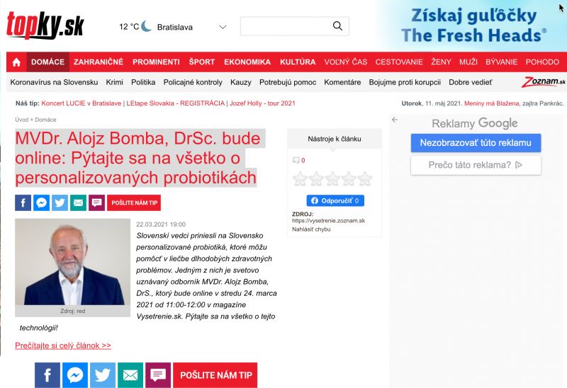 MVDr. Alojz Bomba, DrSc. bude online: Pýtajte sa na všetko o personalizovaných probiotikách